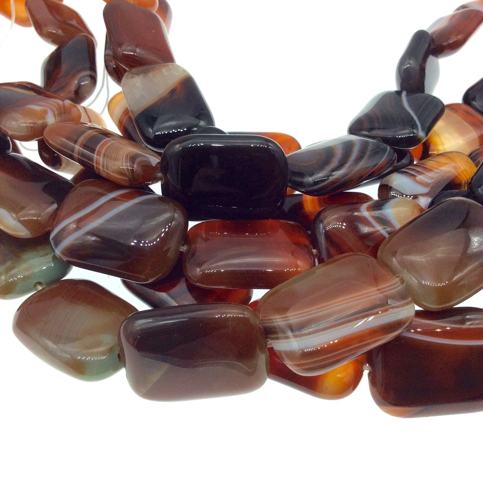18mm x 25mm Red Brown Banded Agate Rectangle Beads - 15.5" Strand (Approx. 16 Beads per Strand) - Natural Semi-Precious Gemstone