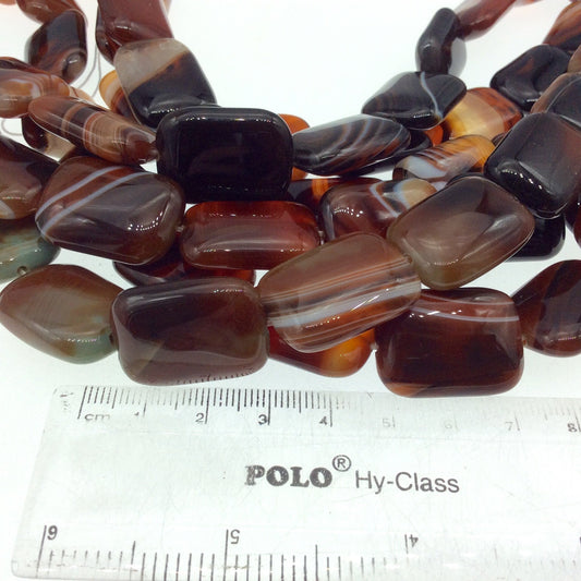 18mm x 25mm Red Brown Banded Agate Rectangle Beads - 15.5" Strand (Approx. 16 Beads per Strand) - Natural Semi-Precious Gemstone