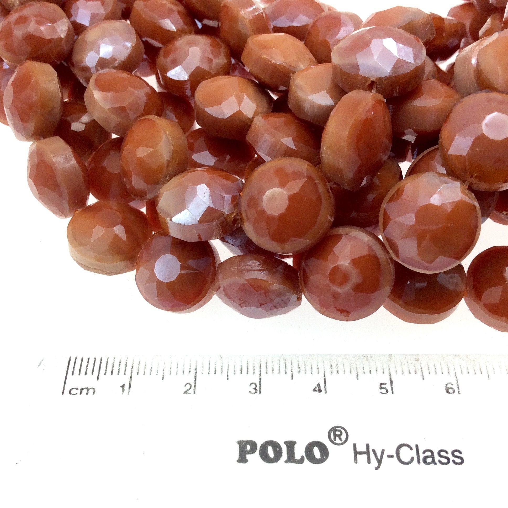 Chinese Crystal 14mm Glossy Finish Faceted Opaque Light burnt orange  Round/Coin Beads - Sold by 12" Strands (Approx. 22 Beads) - (CC140-7)