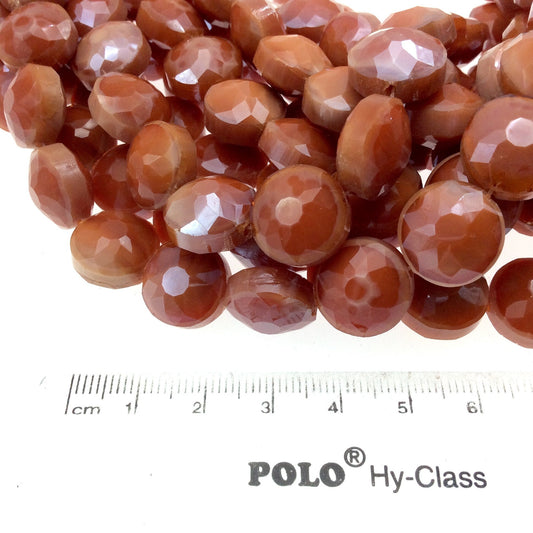 Chinese Crystal 14mm Glossy Finish Faceted Opaque Light burnt orange  Round/Coin Beads - Sold by 12" Strands (Approx. 22 Beads) - (CC140-7)