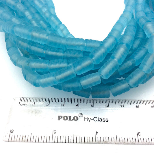 18mm x 22mm Matte Aqua Blue Spiral Textured Barrel Shaped Indian Beach/Sea Beadlanta Glass Beads - Sold by 15" Strands - Approx 32 Beads