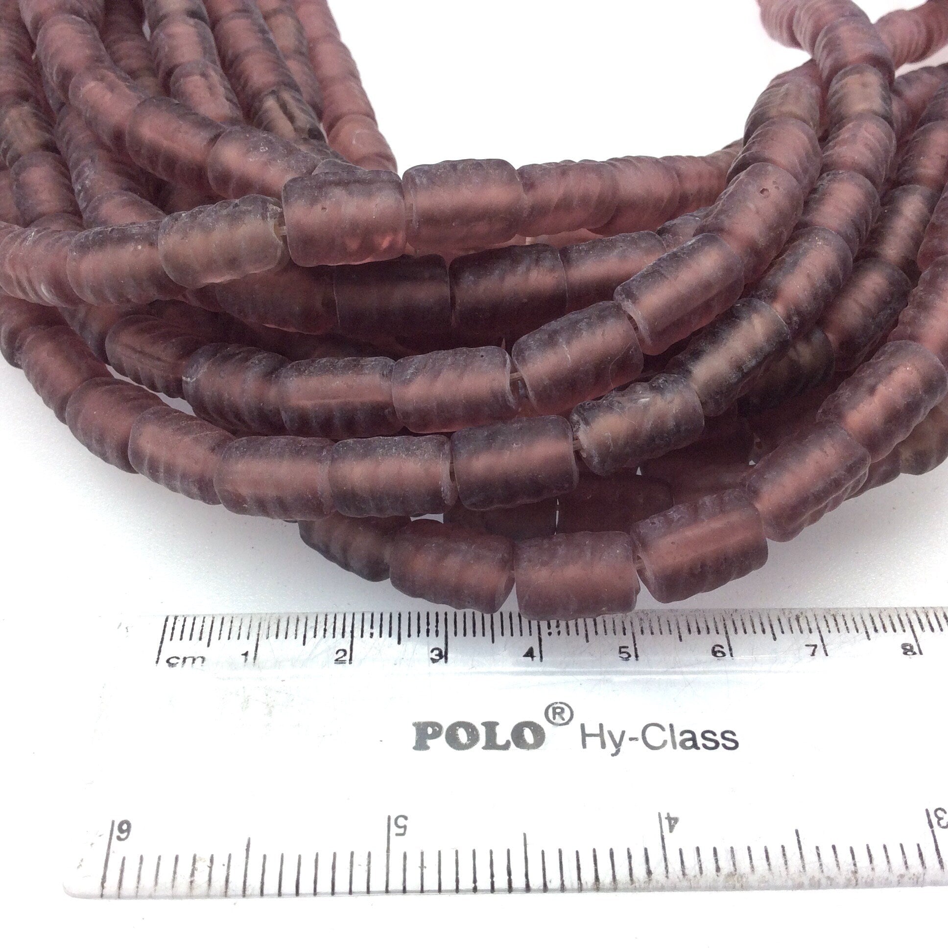 18mm x 22mm Matte Purple Spiral Textured Barrel Shaped Indian Beach/Sea Beadlanta Glass Beads - Sold by 15" Strands - Approx 32 Beads