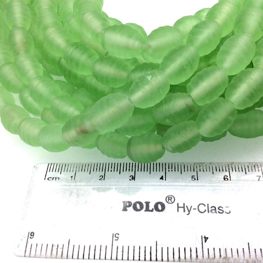 14mm x 16mm Matte Celery Green Textured Barrel (Beehive) Shaped Indian Beach/Sea Beadlanta Glass Beads - Sold by 15" Strands - ~36 Beads