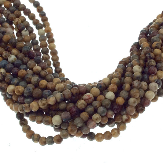 2mm Smooth Glossy Finish Natural Cream/Brown Picture Jasper Round/Ball Shape Beads W .4mm Holes -  Sold by 15.25" Strand (~ 182 Beads)