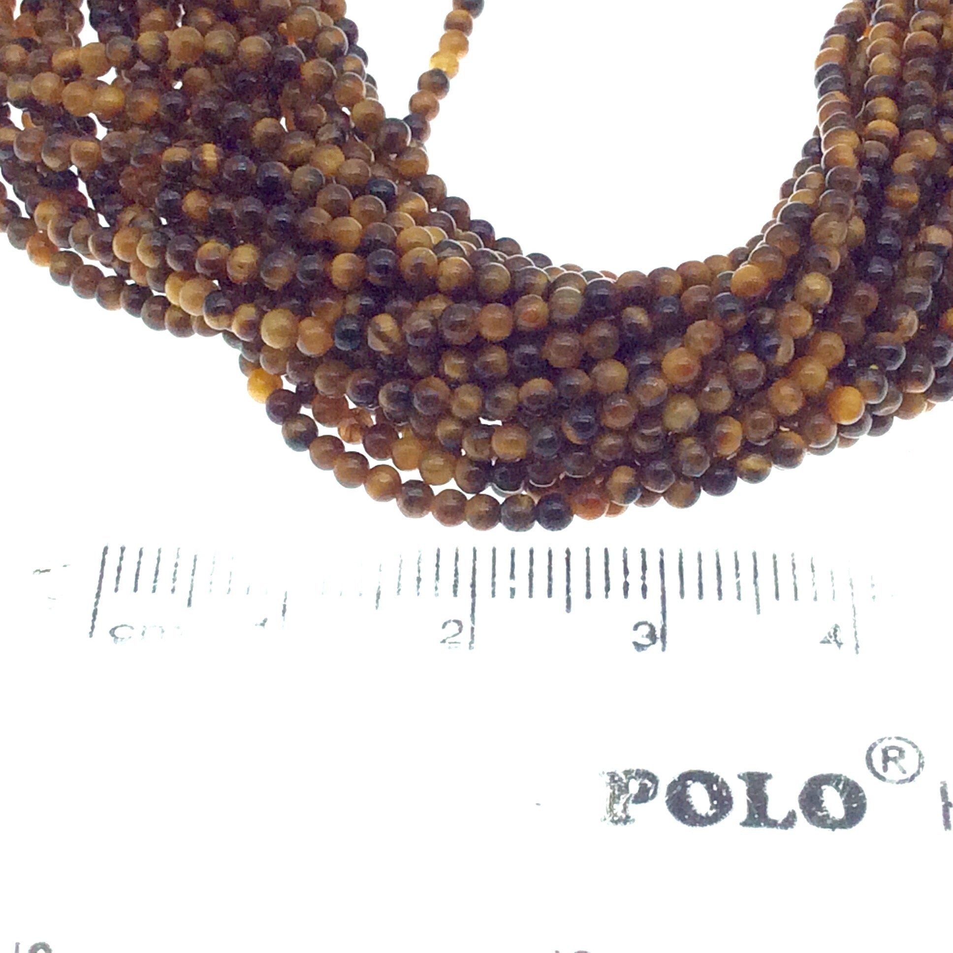 2mm Smooth Glossy Finish Natural Brown Tiger Eye Round/Ball Shaped Beads with .4mm Holes - Sold by 15.25" Strands (Approx. 182 Beads)