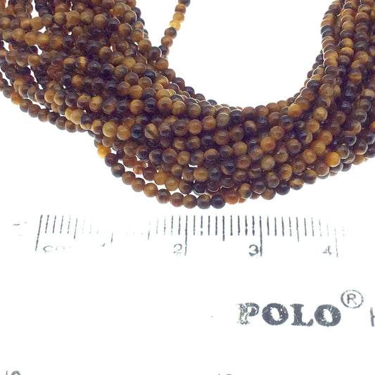 2mm Smooth Glossy Finish Natural Brown Tiger Eye Round/Ball Shaped Beads with .4mm Holes - Sold by 15.25" Strands (Approx. 182 Beads)