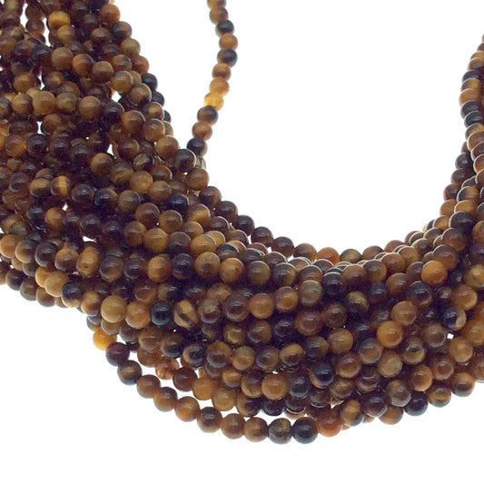 2mm Smooth Glossy Finish Natural Brown Tiger Eye Round/Ball Shaped Beads with .4mm Holes - Sold by 15.25" Strands (Approx. 182 Beads)