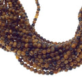 2mm Smooth Glossy Finish Natural Brown Tiger Eye Round/Ball Shaped Beads with .4mm Holes - Sold by 15.25&quot; Strands (Approx. 182 Beads)