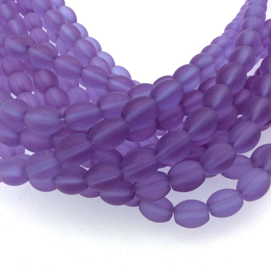 8mm x 10mm Matte Semi Trans. Lavender Purple Oval Shaped Indian Beach/Sea Beadlanta Glass Beads - Sold by 15" Strand - ~38 Beads per Strand