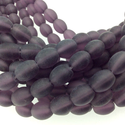 8mm x 10mm Matte Semi Trans. Eggplant Purple Oval Shaped Indian Beach/Sea Beadlanta Glass Beads - Sold by 15" Strand - ~38 Beads per Strand