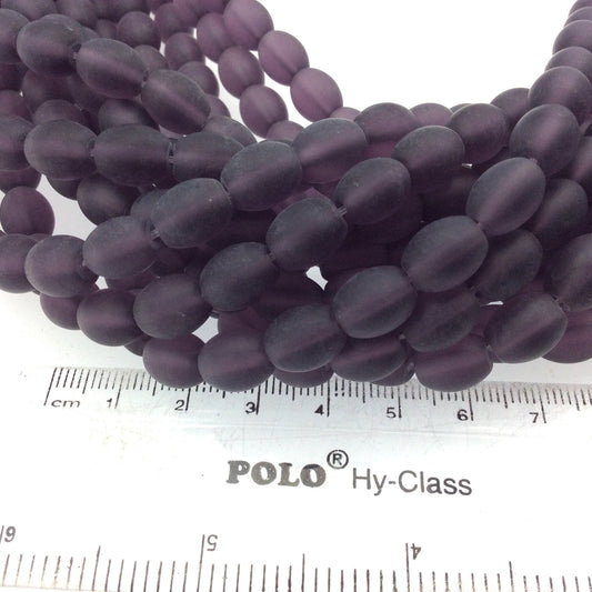 8mm x 10mm Matte Semi Trans. Eggplant Purple Oval Shaped Indian Beach/Sea Beadlanta Glass Beads - Sold by 15" Strand - ~38 Beads per Strand