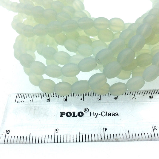 8mm x 10mm Matte Semi Transparent White Oval Shaped Indian Beach/Sea Beadlanta Glass Beads - Sold by 15" Strand - ~38 Beads per Strand