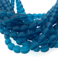8mm x 10mm Matte Semi Transparent Teal Oval Shaped Indian Beach/Sea Beadlanta Glass Beads - Sold by 15" Strand - ~38 Beads per Strand