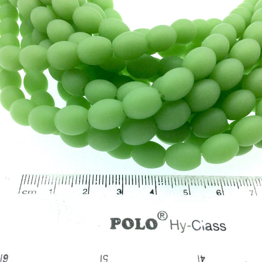 8mm x 10mm Matte Light Green Oval Shaped Indian Beach/Sea Beadlanta Glass Beads - Sold by 15" Strand - ~38 Beads per Strand