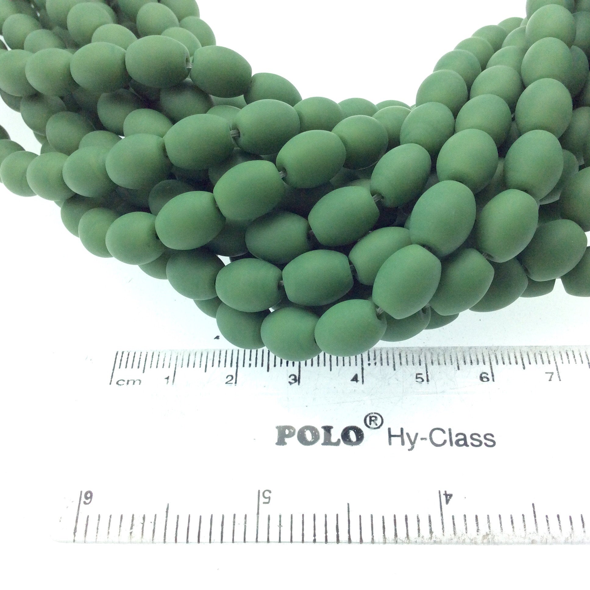8mm x 10mm Matte Deep Green Oval Shaped Indian Beach/Sea Beadlanta Glass Beads - Sold by 15" Strand - ~38 Beads per Strand