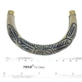 Hand Carved White/Ivory Double Ended U-Shaped Crescent with Black Flower and Leaves Design - Natural Ox Bone Focal Pendant - 130mm x 85mm