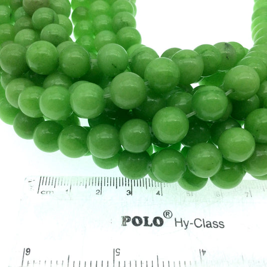 8mm Glossy Smooth Dyed Translucent Green Natural Jade Round/Ball Shaped Beads - Sold by 14.5" Strands (~ 47 Beads) - Quality Gemstone