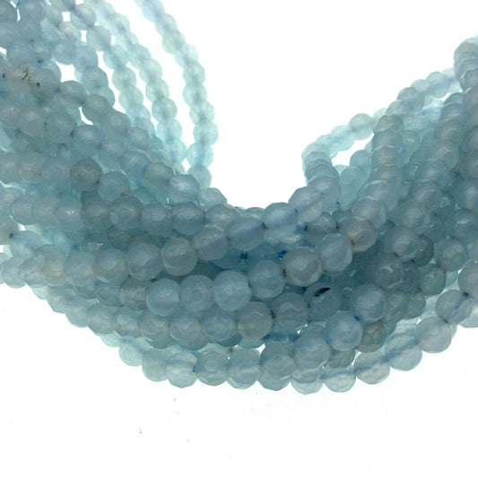 4mm Faceted Dyed Pale Aqua Blue Natural Jade Round/Ball Shaped Beads - Sold by 15.25" Strands (Approx. 92 Beads) - Semi-Precious Gemstone