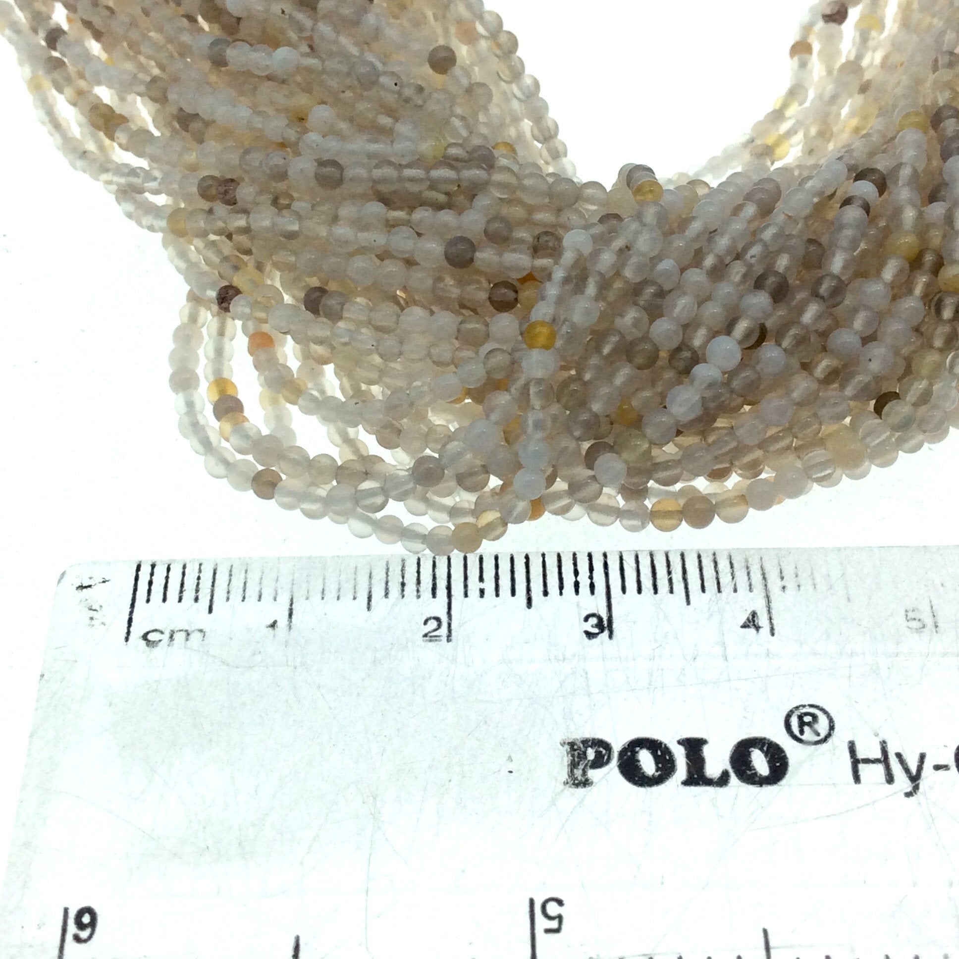 2mm Smooth Glossy Finish Natural Yellow/White/Clear Agate Round/Ball Shape Beads W .4mm Holes -  15.25" Strand (~ 182 Beads)