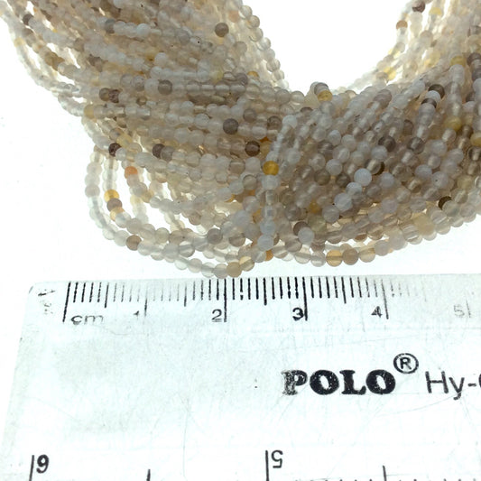 2mm Smooth Glossy Finish Natural Yellow/White/Clear Agate Round/Ball Shape Beads W .4mm Holes -  15.25" Strand (~ 182 Beads)
