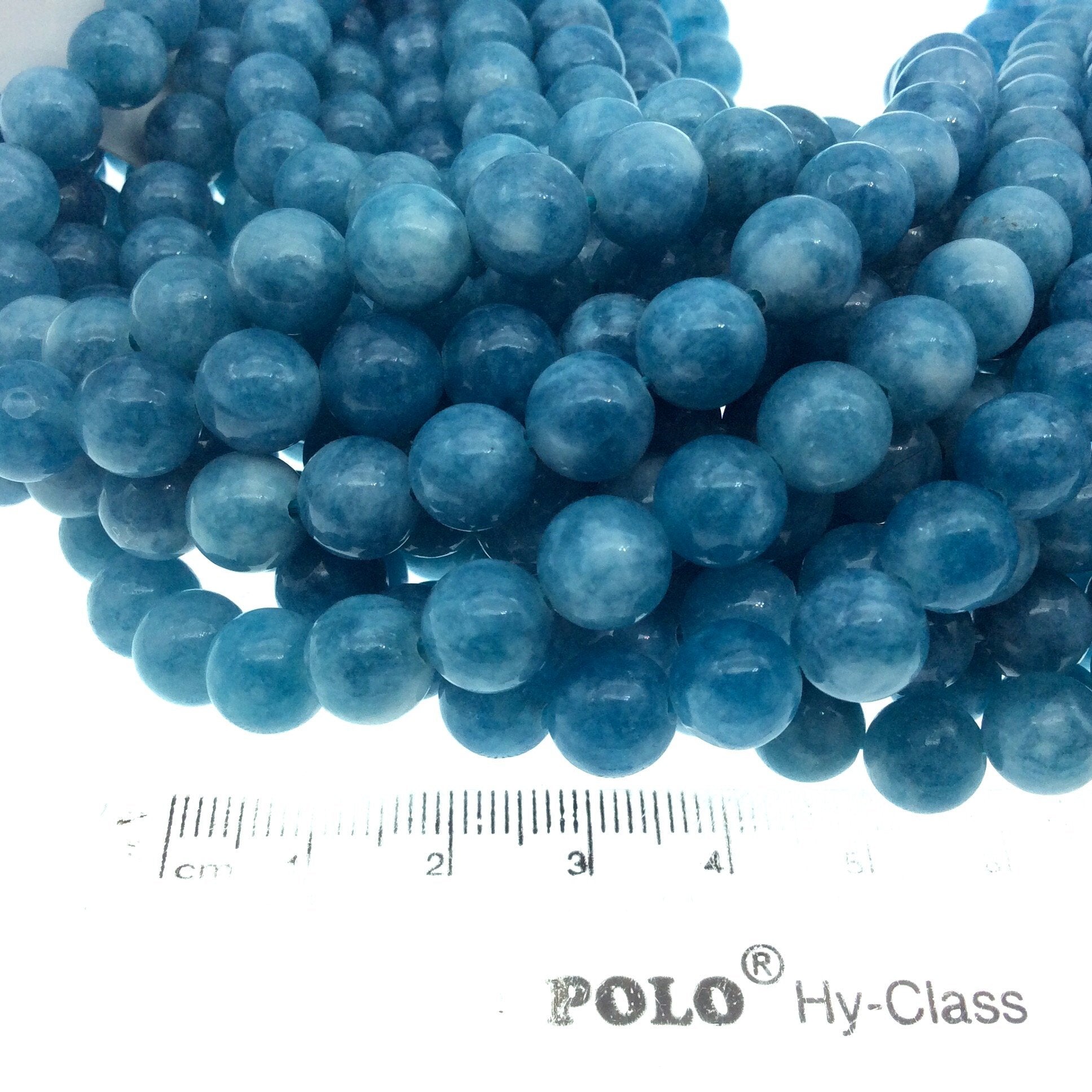 8mm Glossy Smooth Dyed Deep Sea Blue Mottled Natural Jade Round/Ball Shaped Beads - Sold by 14.5" Strands (~ 47 Beads) - Quality Gemstone