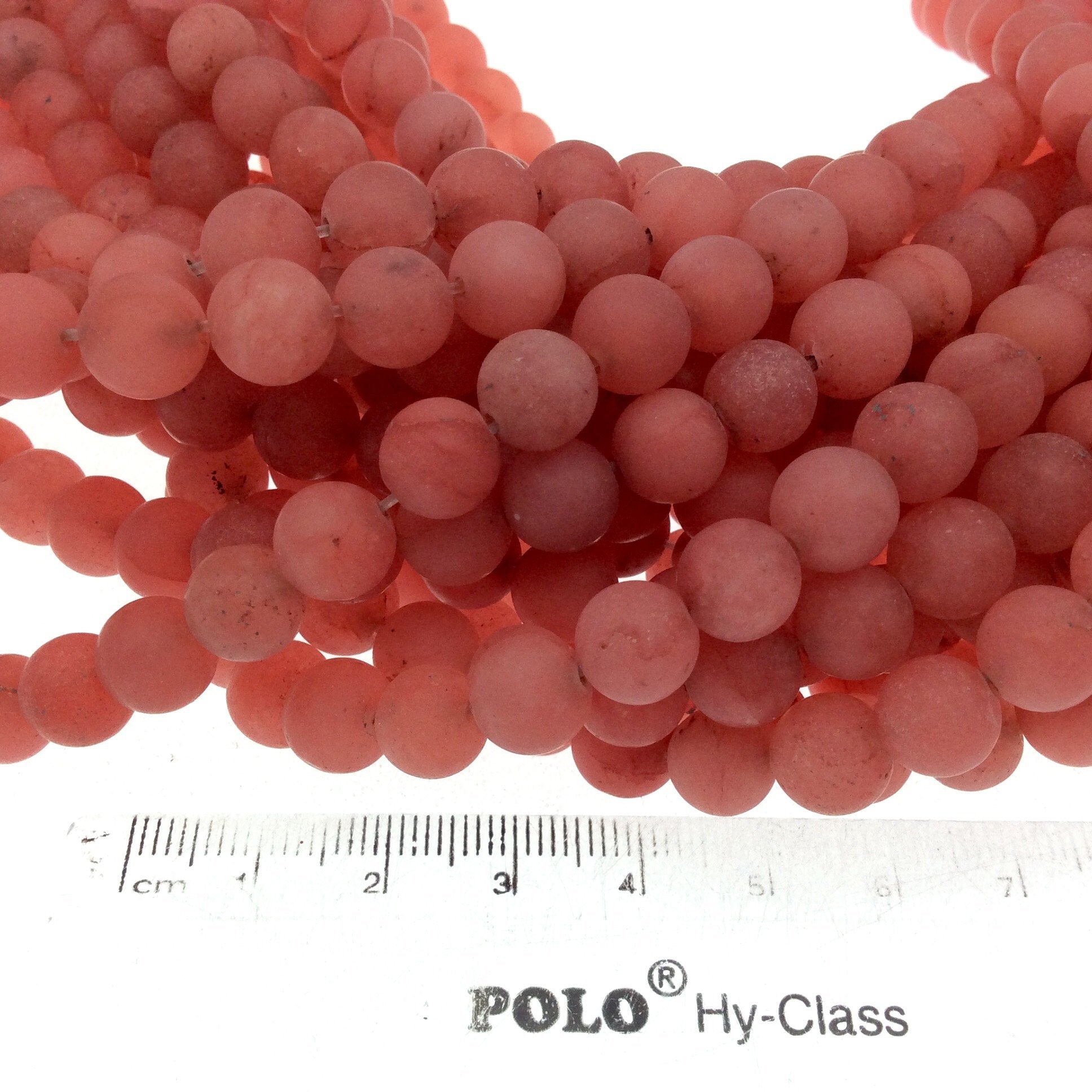 8mm Matte Finish Dyed Shrimp Pink Jade Round Shaped Beads with 0.8mm Holes - Sold by 14.5" Strands (Approx. 47 Beads) - Quality Gemstone