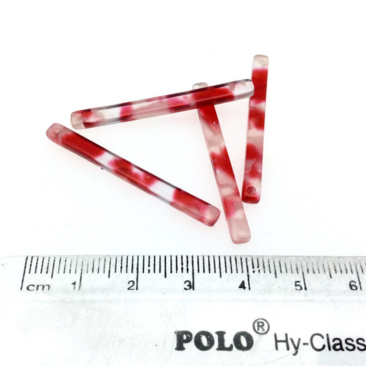 4mm x 40mm Semi-Transparent Red/Pink/Transparent Skinny Stick Shaped Resin Pendant with One Hole- Sold in Pack of Four