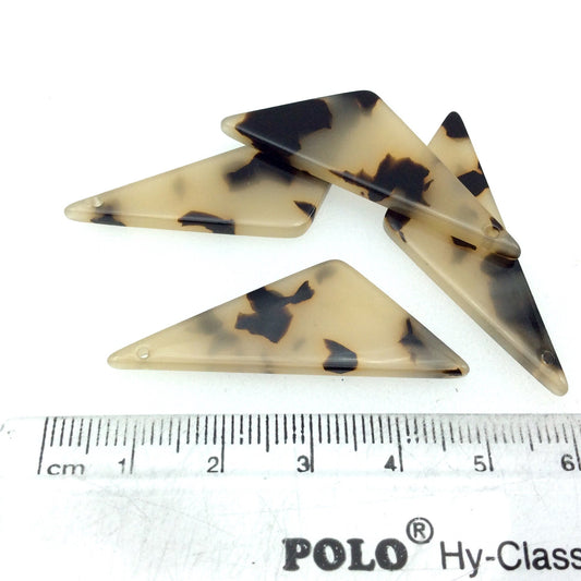 15mm x 42mm Opaque Beige/Black Long Triangle Shaped Resin Acrylic Pendant with One Hole - Sold in Pack of Four