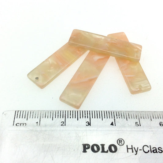 10mm x 35mm Opaque Beige/Pink Long Rectangle Shaped Resin Acrylic Pendant with One Hole - Sold in Pack of Four
