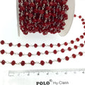 Silver Plated Copper Rosary Chain with 6mm Faceted Opaque Lipstick Red Glass Crystal Beads - Sold by the Foot! - Beaded Chain
