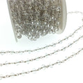 Silver Plated Copper Rosary Chain with 6mm Faceted Transparent Clear Glass Crystal Beads - Sold by the Foot! - Beaded Chain