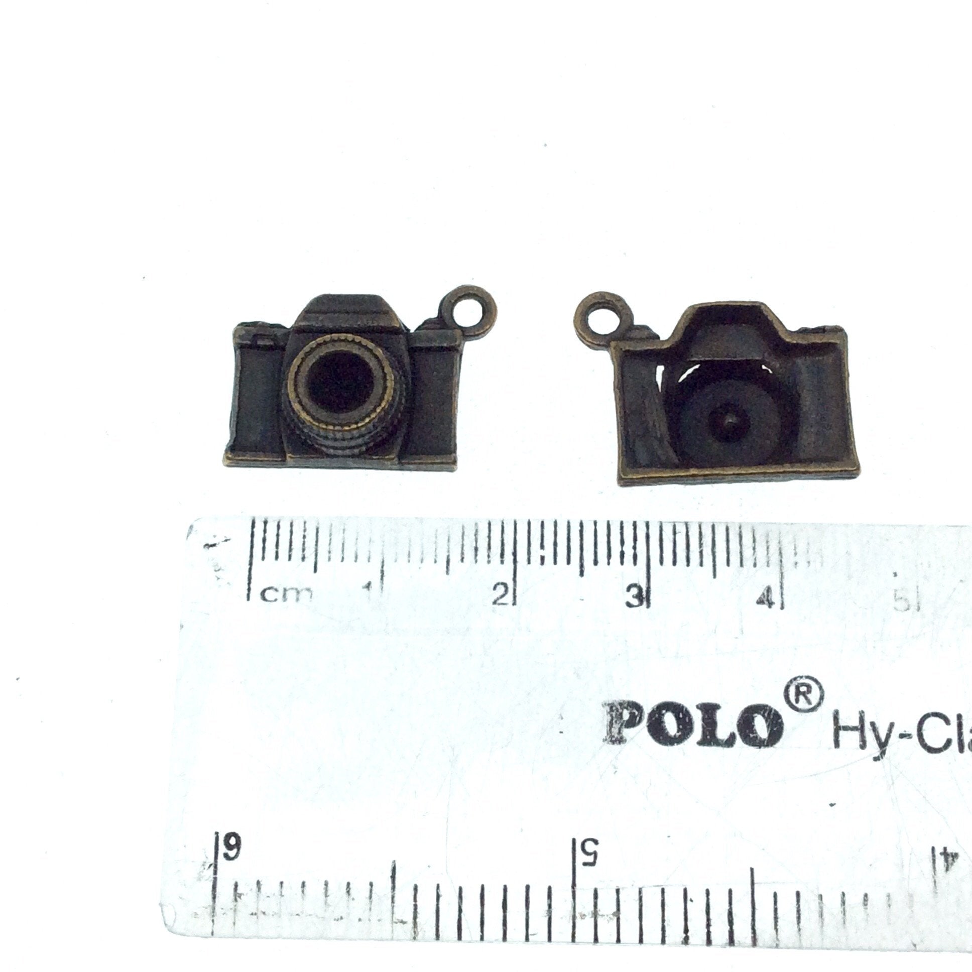 Antique Brass Plated Copper Camera Pendant with One Ring- Measuring 13mm x 17mm - Sold Individually, Chosen at Random
