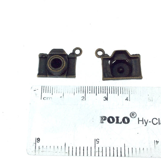 Antique Brass Plated Copper Camera Pendant with One Ring- Measuring 13mm x 17mm - Sold Individually, Chosen at Random