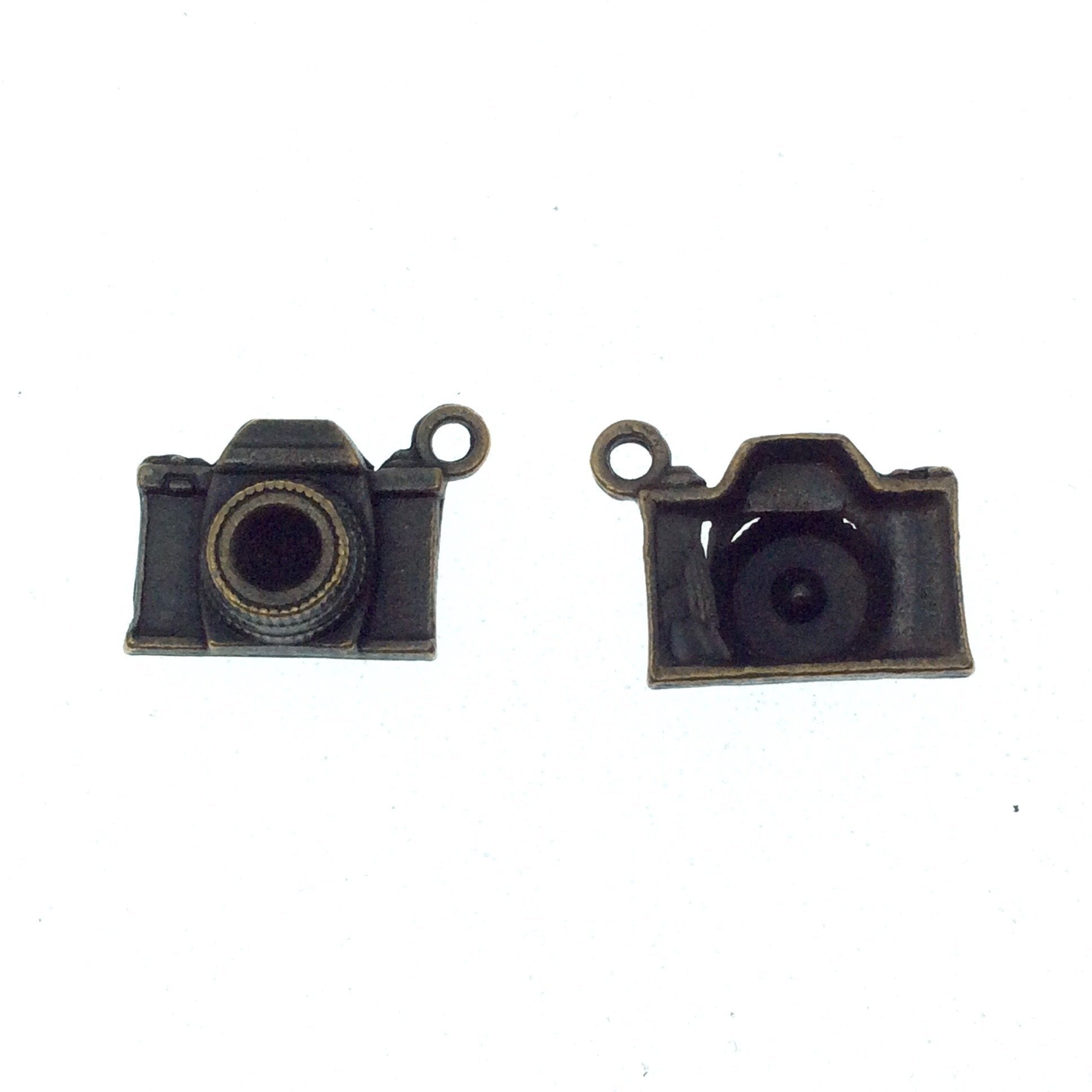 Antique Brass Plated Copper Camera Pendant with One Ring- Measuring 13mm x 17mm - Sold Individually, Chosen at Random
