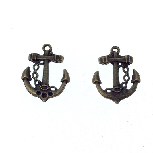 Antique Brass Plated Copper Anchor Pendant with One Ring- Measuring 19mm x 21mm - Sold Individually, Chosen at Random
