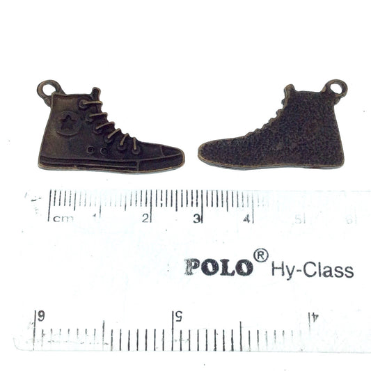 Antique Brass Plated Copper High-top Sneaker Pendant with One Ring- Measuring 17mm x 28mm - Sold Individually, Chosen at Random