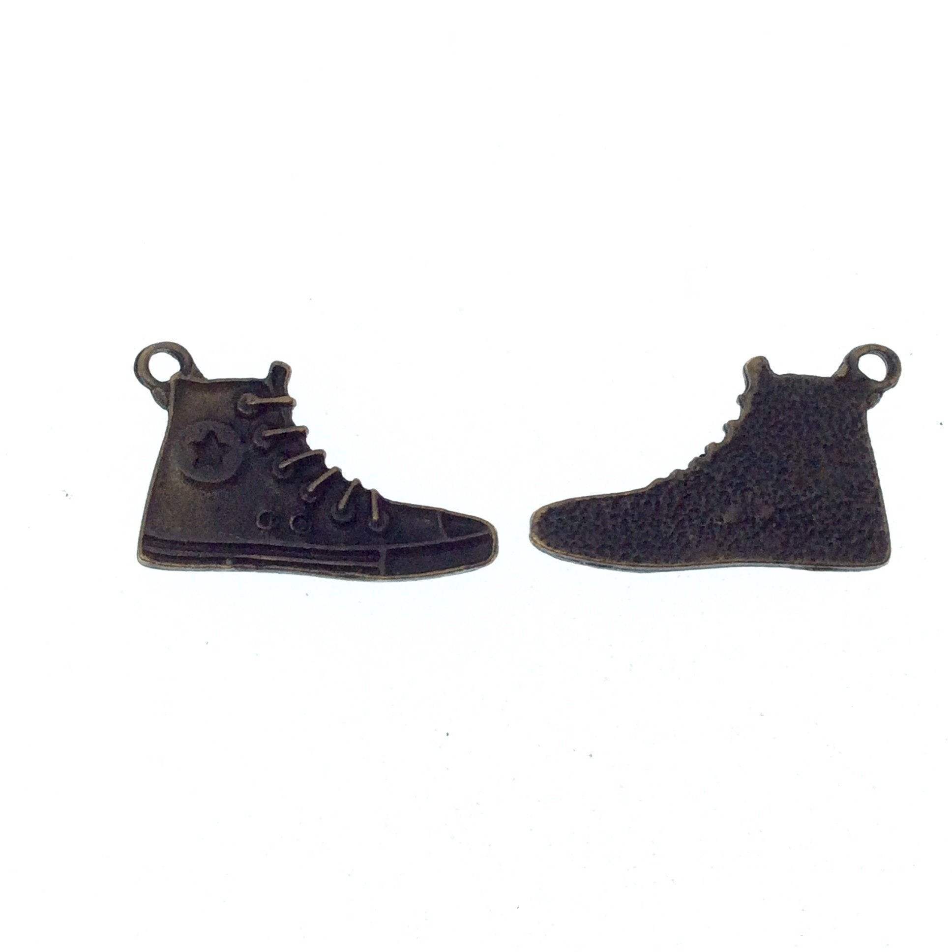 Antique Brass Plated Copper High-top Sneaker Pendant with One Ring- Measuring 17mm x 28mm - Sold Individually, Chosen at Random