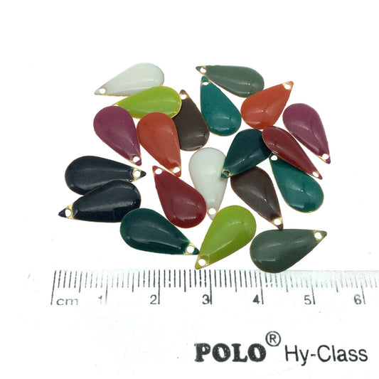 BULK LOT of Twenty Assorted Teardrop Shape Two-Sided Beadlanta Enameled Brass Pendants/Charms - Approx. 10mm x 15mm, Two of Each Color