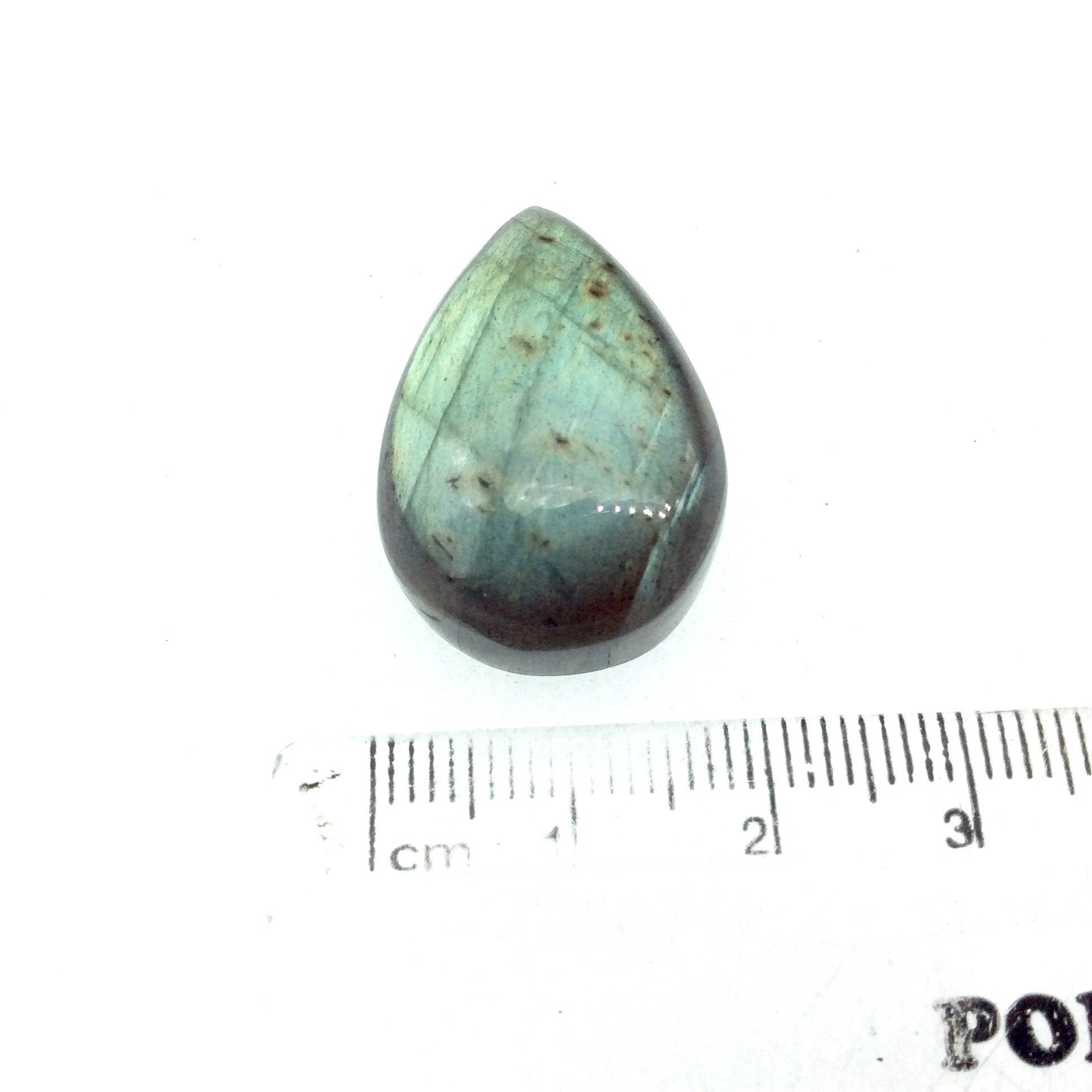 AAA Teardrop Shaped Iridescent Green/Blue Labradorite Flat Back Cabochon - Measuring 18mm x 20mm, 9mm Dome Height - Natural Gemstone Cab