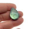 AAA Teardrop Shaped Iridescent Green/Blue Labradorite Flat Back Cabochon - Measuring 18mm x 20mm, 9mm Dome Height - Natural Gemstone Cab
