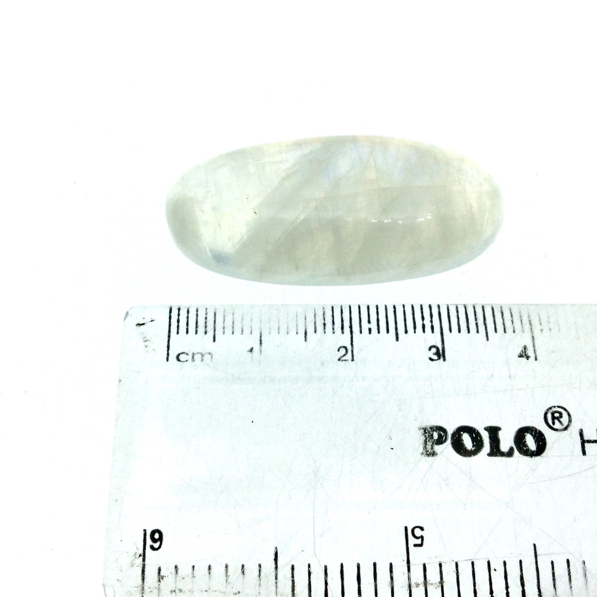 OOAK Single AAA Oval Shaped Iridescent Aqua/Blue Moonstone Flat Back Cabochon - Measuring 18mm x 39mm, 8.3mm Dome Height - Gemstone Cab