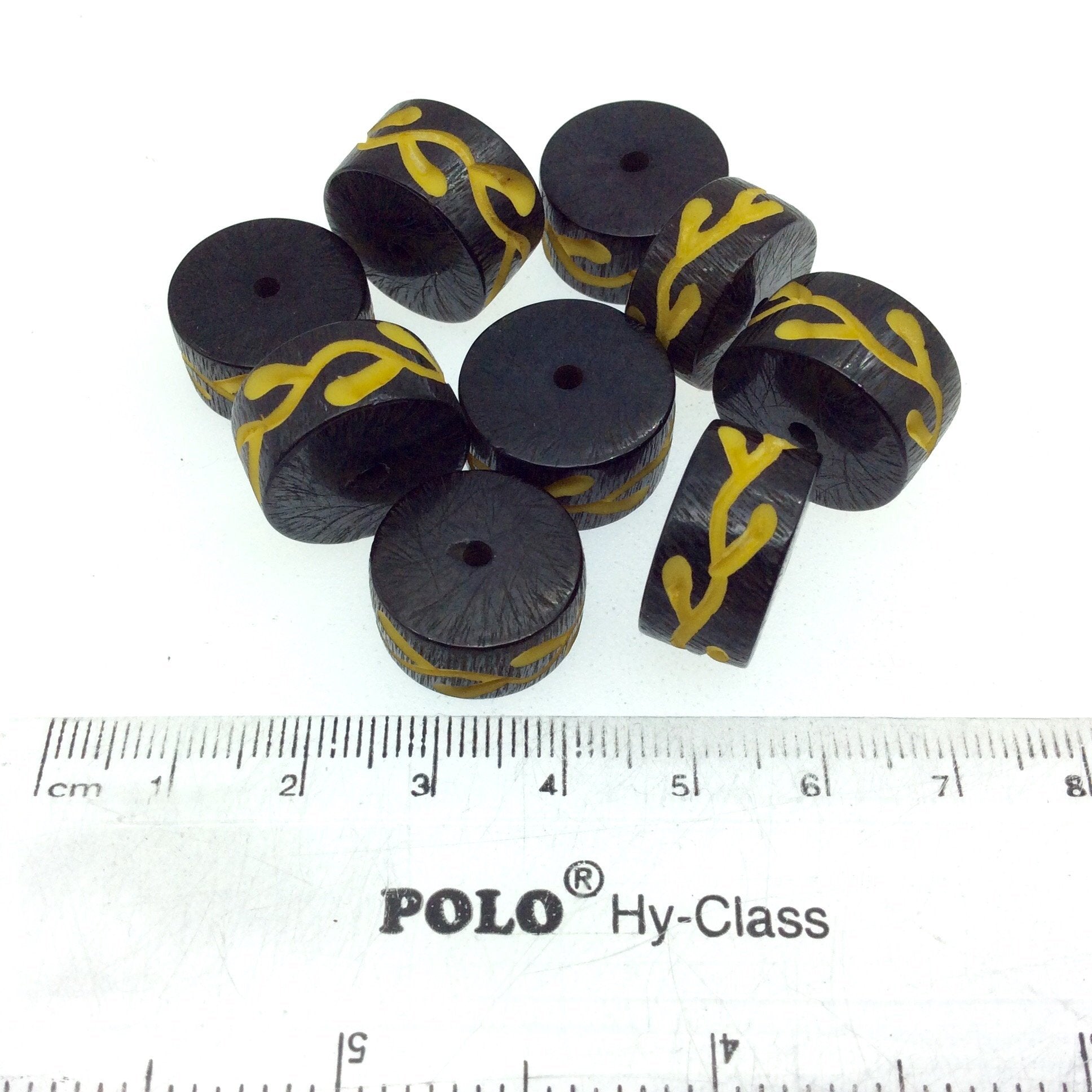 Hand-Carved Yellow Colored Vine - Heishi Shaped Resin Bead - 10mm x 18mm approx - Sold in Packs of 10