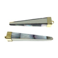 2.75" Iridescent Gray Natural Abalone Shell Double Side Inlaid Rectangular Pointed Spike Shaped Pendant with Gold Cap-Measuring 15mm x 75mm