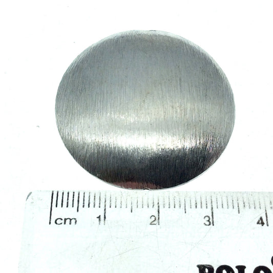Silver Plated Brushed Finish Puffed Coin Shaped Brass Bead - Measuring 35mm x 35mm - High Quality Jewelry Component