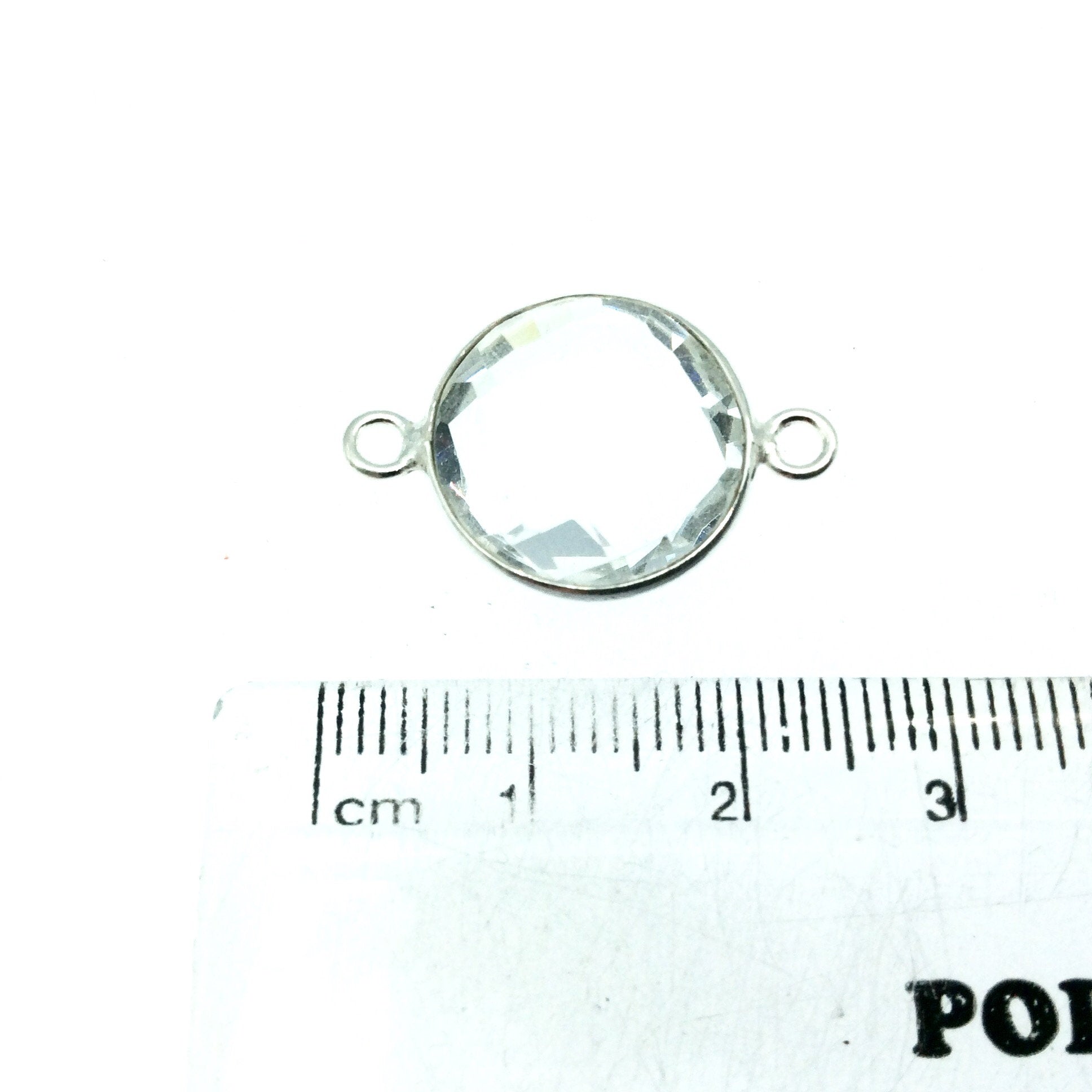 BULK PACK of Six (6) Gold Sterling Silver Pointed/Cut Stone Faceted Round/Coin Shaped Clear Quartz Bezel Connectors - Measuring 6 x 6mm