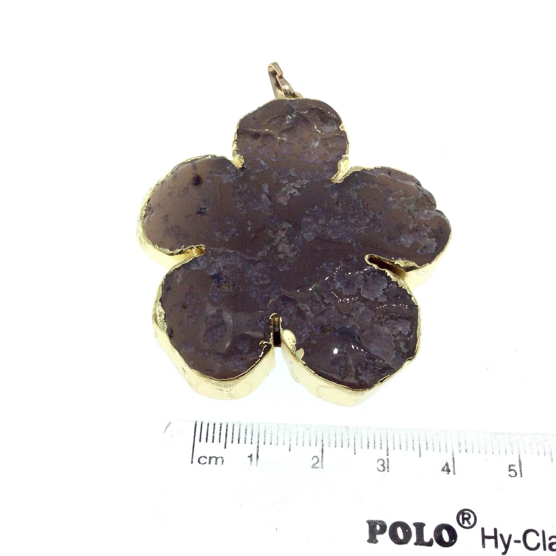 OOAK Large Gold Electroplated Natural Rough/Rustic Amethyst Flower Shaped Pendant - Measuring 52mm x 55mm, Approximately