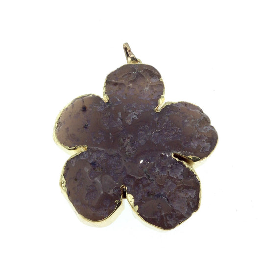 OOAK Large Gold Electroplated Natural Rough/Rustic Amethyst Flower Shaped Pendant - Measuring 52mm x 55mm, Approximately