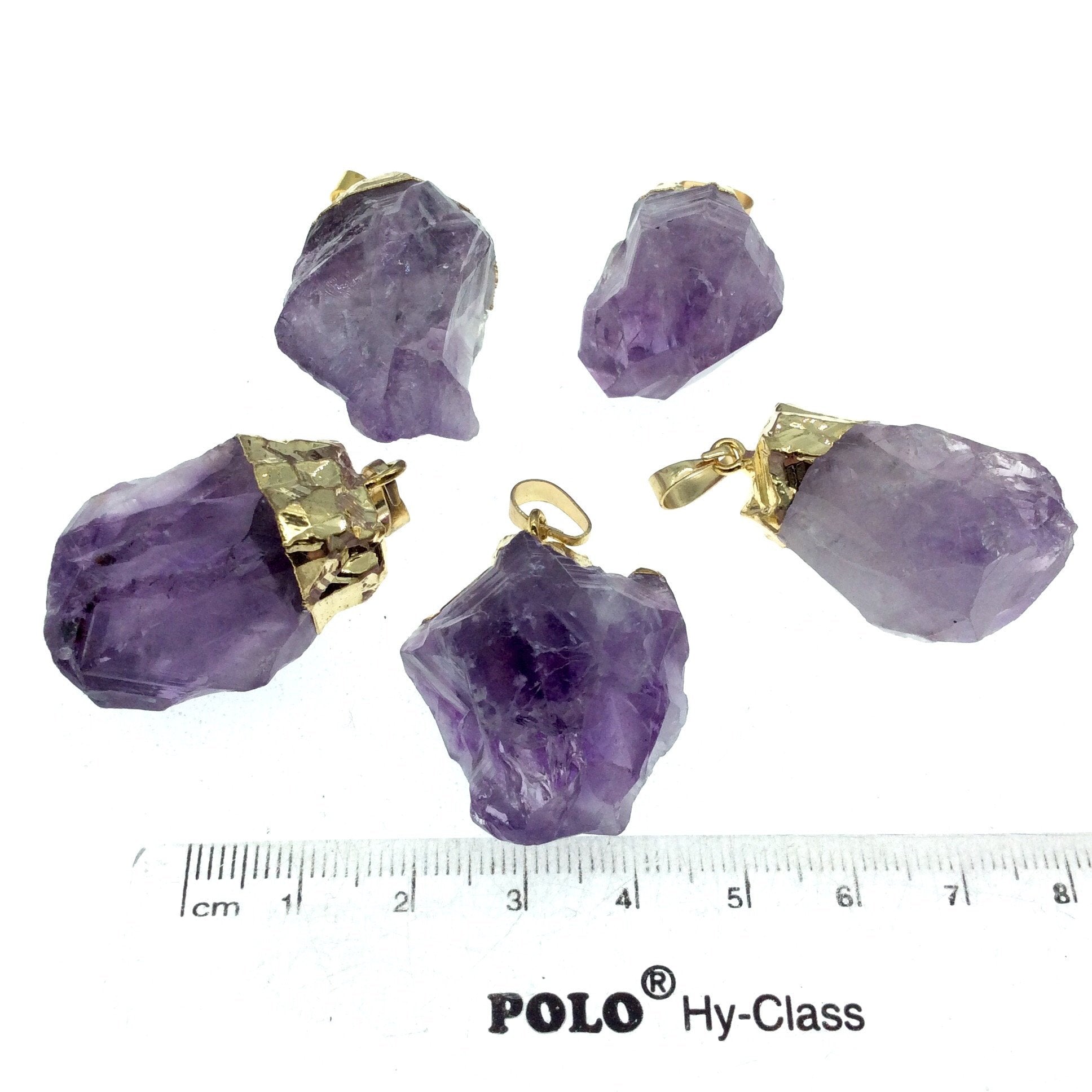 Gold Finish Electroplated Rough Light Purple Amethyst Nugget/Chunk Pendant - Measuring 20mm x 27mm, Approx. - Sold Individually, Random