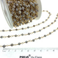 Guold Plated Copper Rosary Chain with 4mm Smooth Round Shaped White Buffalo Turquoise Beads - Sold by the Foot! - Natural Beaded Chain