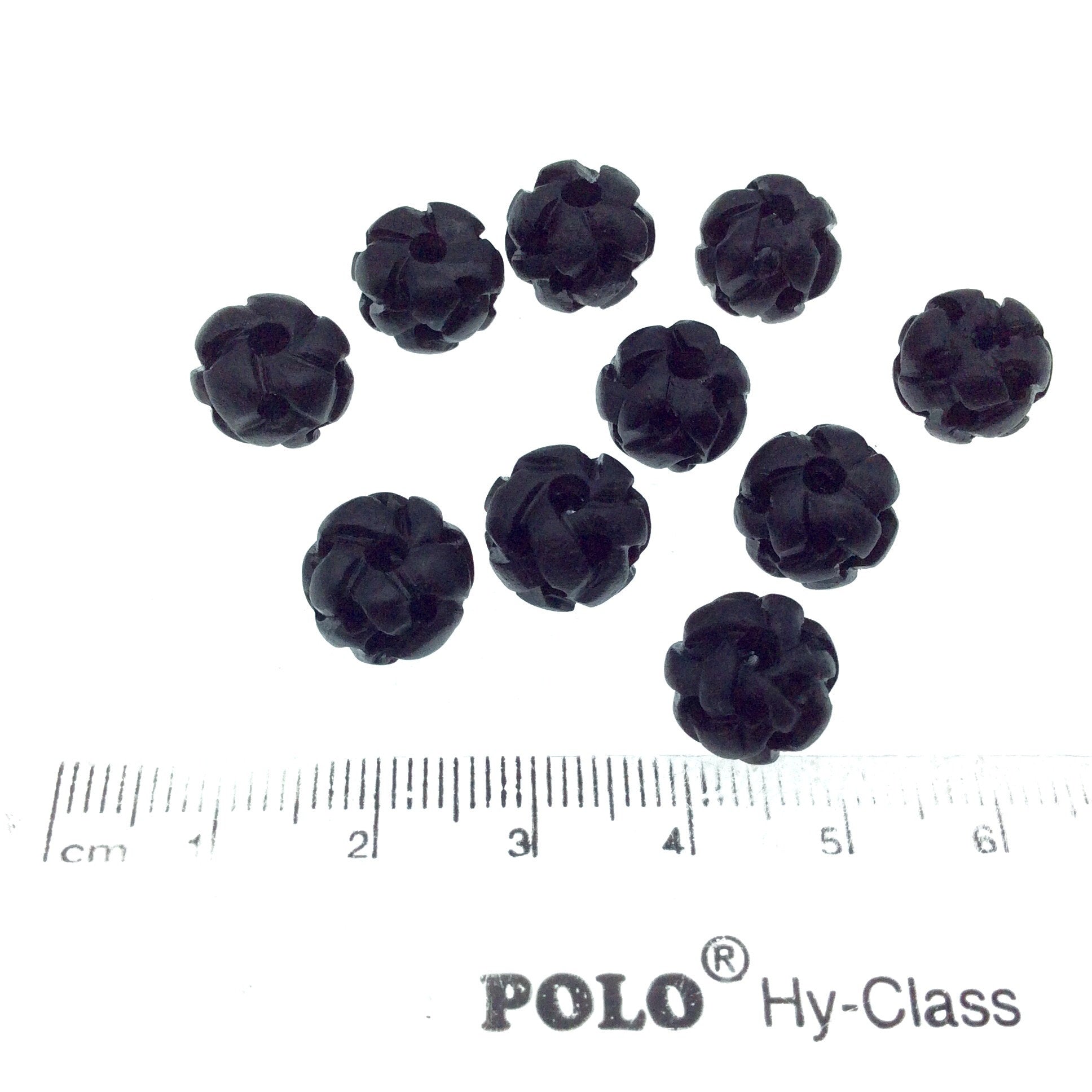 12mm Black Handcrafted Artistic Bone Beads - Basket Woven Design - With 2mm Holes - Sold in Packs of 10